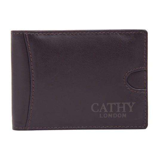 Coffee Colour Italian Leather Money Clip/Slim Wallet (7 Card Slot + Money Clip) Cathy London 