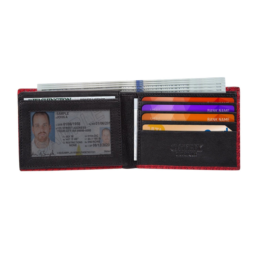 Red Colour Bi-Fold Italian Leather Slim Wallet ( 8 Card Slot + 2 Hidden Compartment )