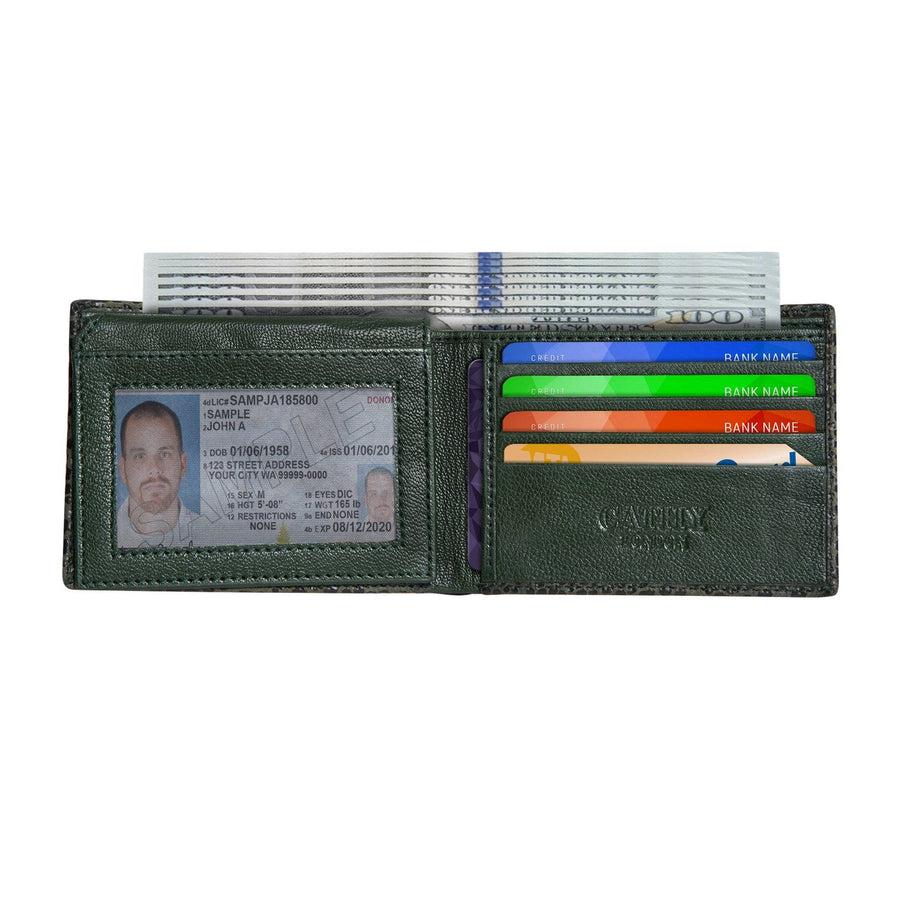 Olive Colour Bi-Fold Italian Leather Slim Wallet ( 8 Card Slot + 2 Hidden Compartment )