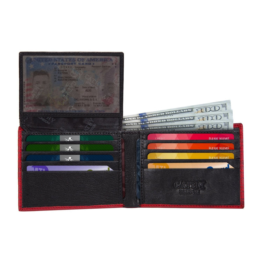Red Colour Bi-Fold Italian Leather Slim Wallet ( 8 Card Slot + 2 Hidden Compartment