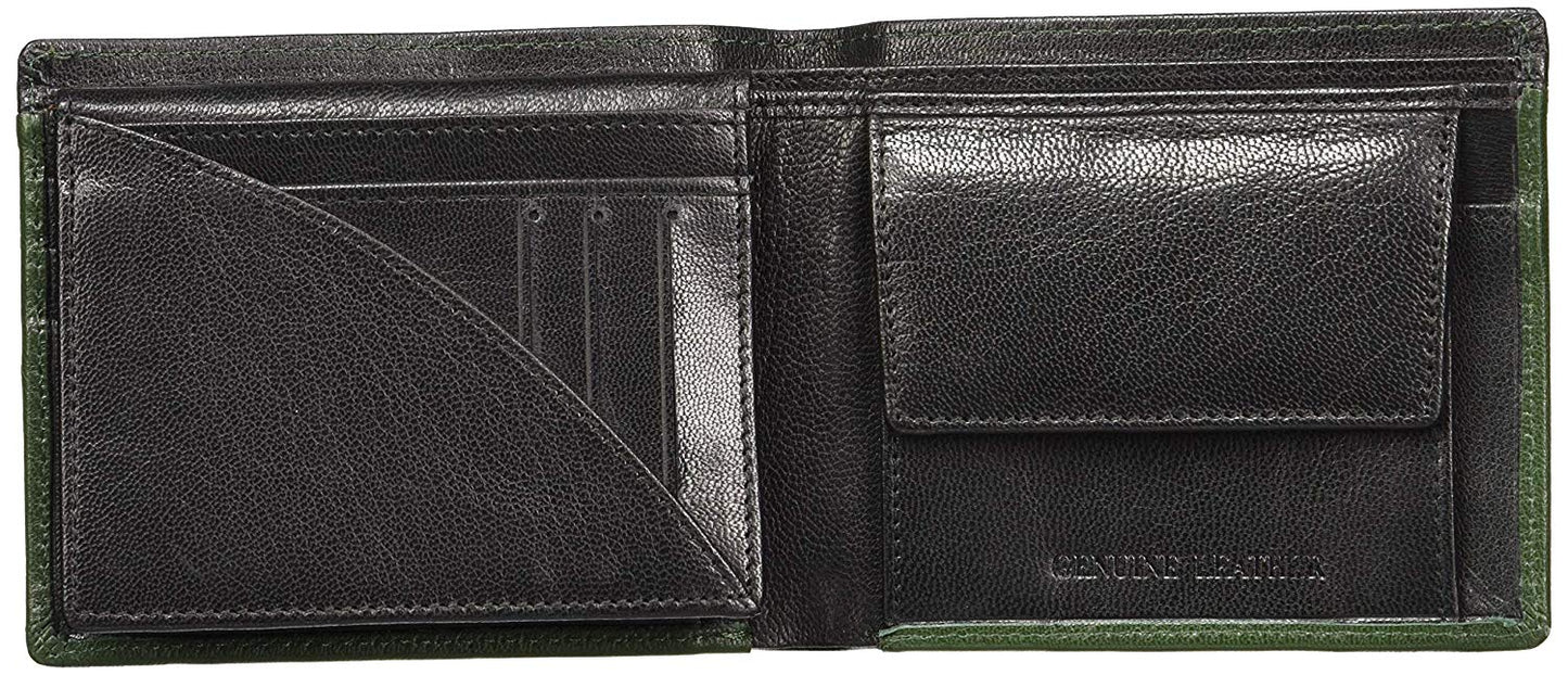 Olive Colour Bi-Fold Italian Leather Slim Wallet ( 8 Card Slot + 2 Hidden Compartment + 1 ID Slot+ Coin Pocket + Cash Compartment )