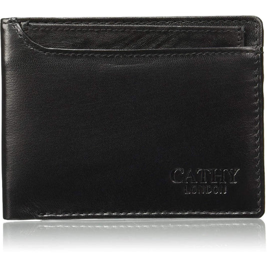 Black Colour Bi-Fold Italian Leather Slim Wallet ( 5 Card Slot + 2 Hidden Compartment +Coin Pocket + Cash Compartment )