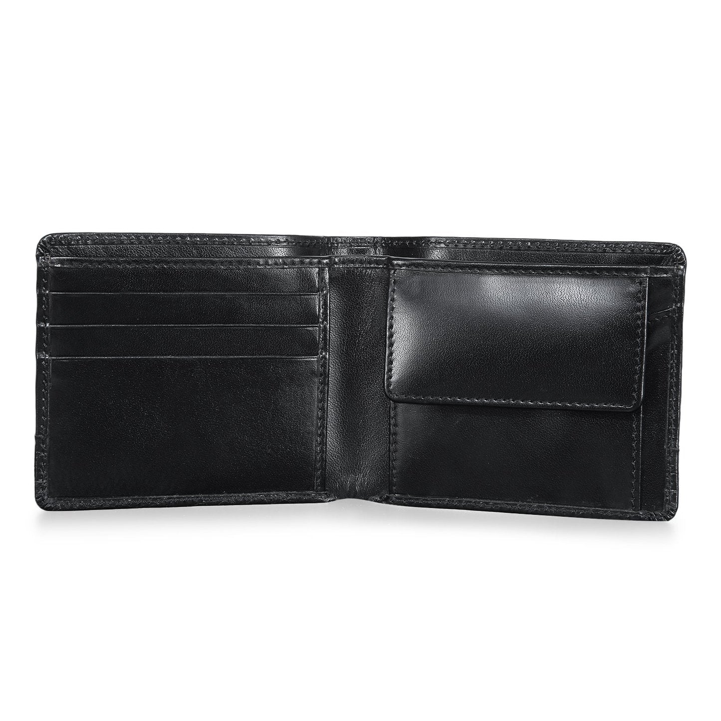 Black Colour Bi-Fold Italian Leather Slim Wallet ( 3 Card Slot + Coin Pocket + Cash Compartment )