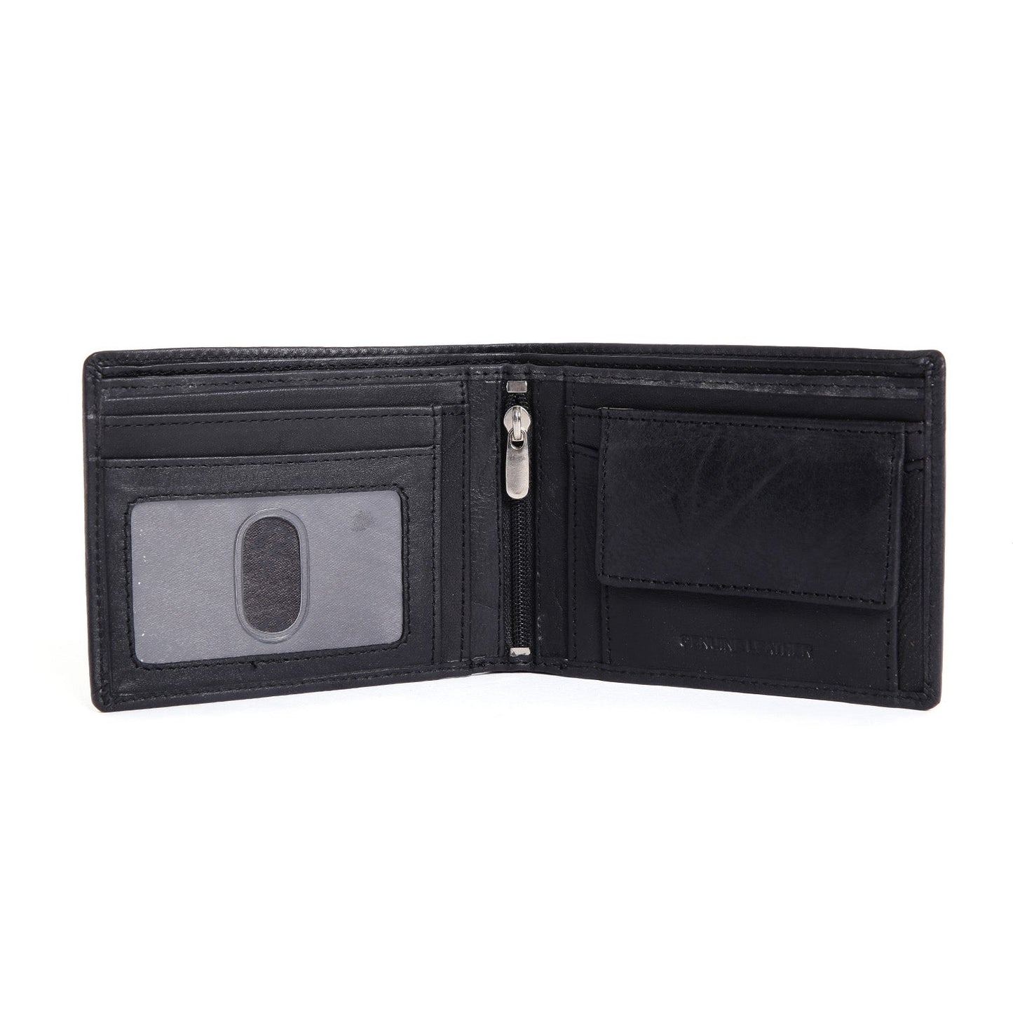 Black Colour Bi-Fold Italian Leather Slim Wallet ( 2 Card Slot + 2 Hidden Compartment +1 ID Slot + Coin Pocket +  Cash Compartment )