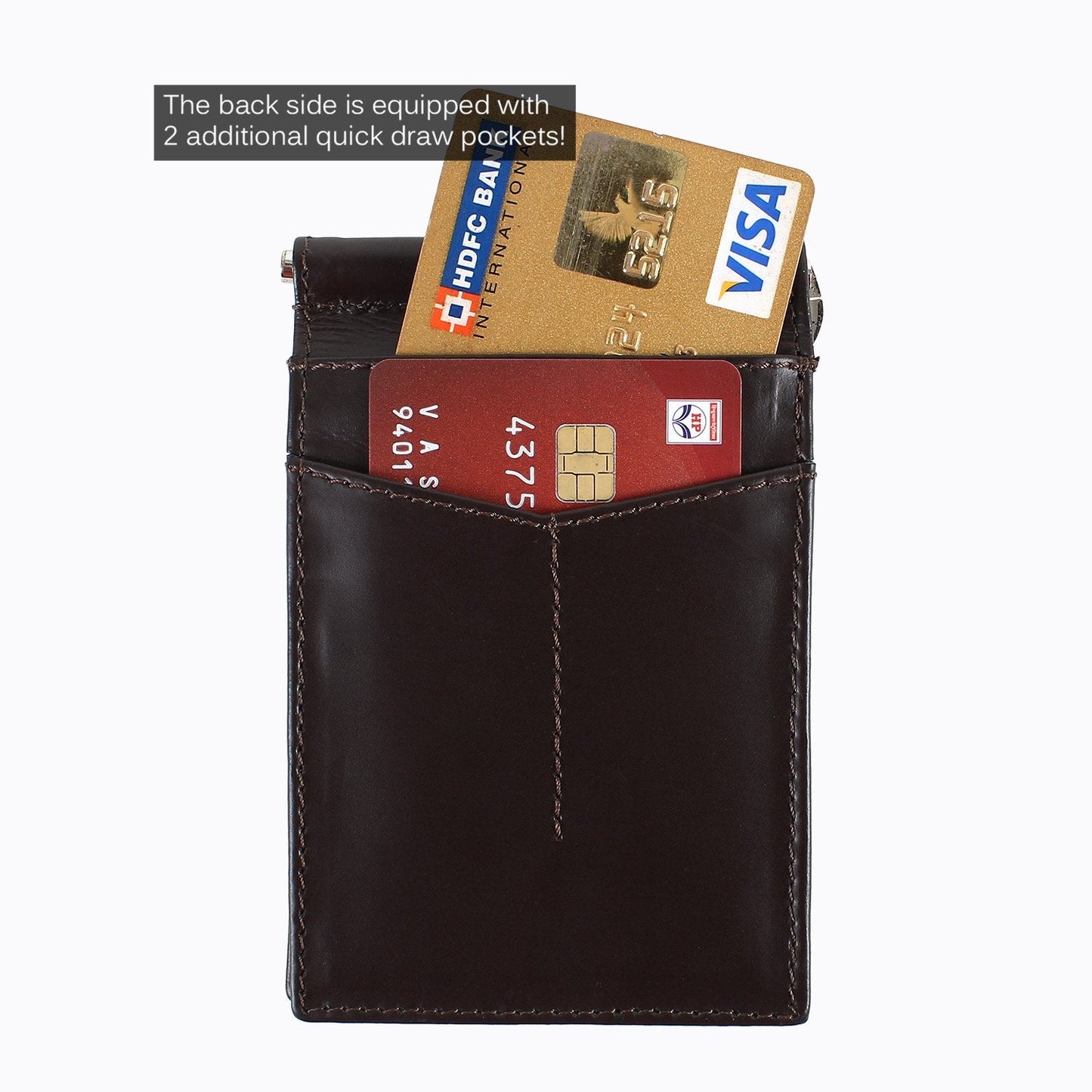 Brown Colour Bi-Fold Italian Leather Money Clip Card Holder/Slim Wallet (4 Cards + 1 ID Slot + Mone Clip )