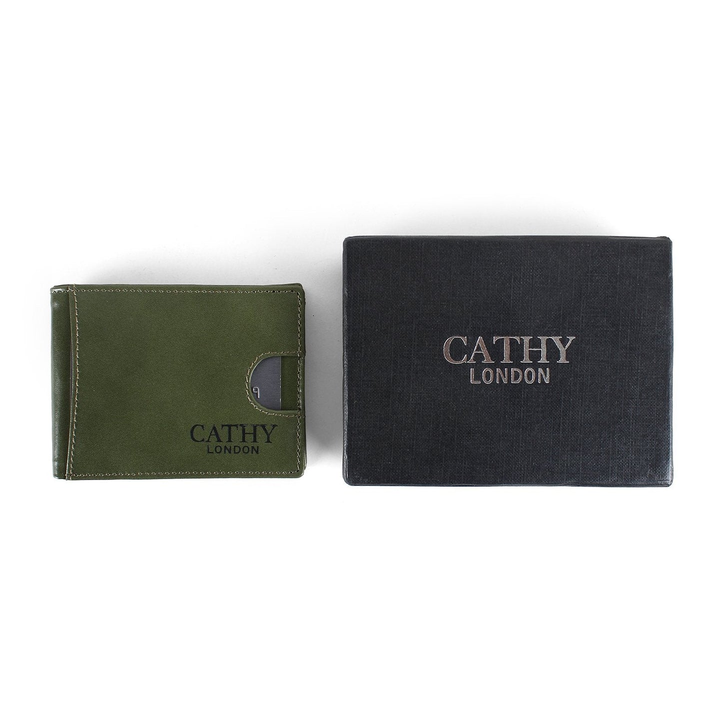 Olive Colour Bi-Fold Italian Leather Money Clip Card Holder/Slim Wallet (6 Cards + 1 ID Slot + Cash Compartment )