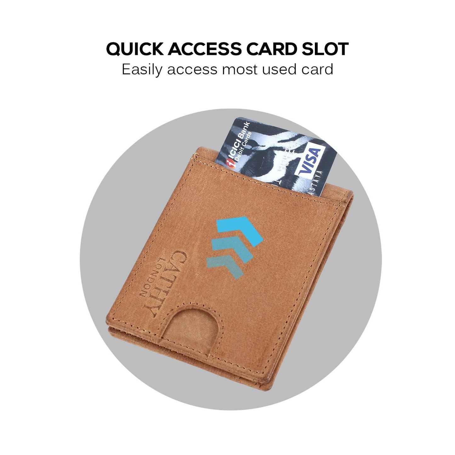 Tan Colour Bi-Fold Italian Leather Money Clip Card Holder/Slim Wallet (6 Cards + 1 ID Slot + Cash Compartment )