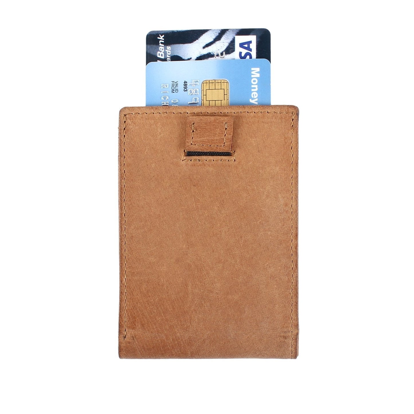 Tan Colour Bi-Fold Italian Leather Money Clip Card Holder/Slim Wallet (6 Cards + 1 ID Slot + Cash Compartment )