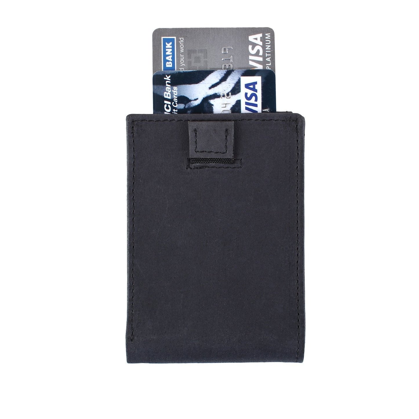 Black Colour Bi-Fold Italian Leather Money Clip Card Holder/Slim Wallet (6 Cards + 1 ID Slot + Cash Compartment )