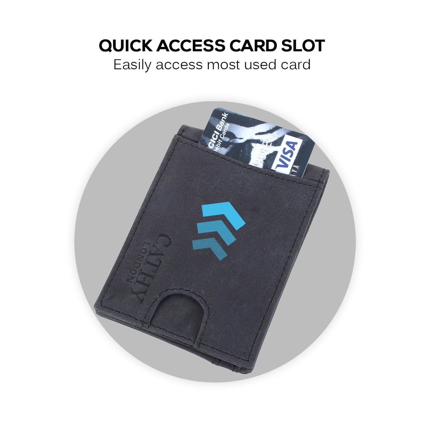 Black Colour Bi-Fold Italian Leather Money Clip Card Holder/Slim Wallet (6 Cards + 1 ID Slot + Cash Compartment )