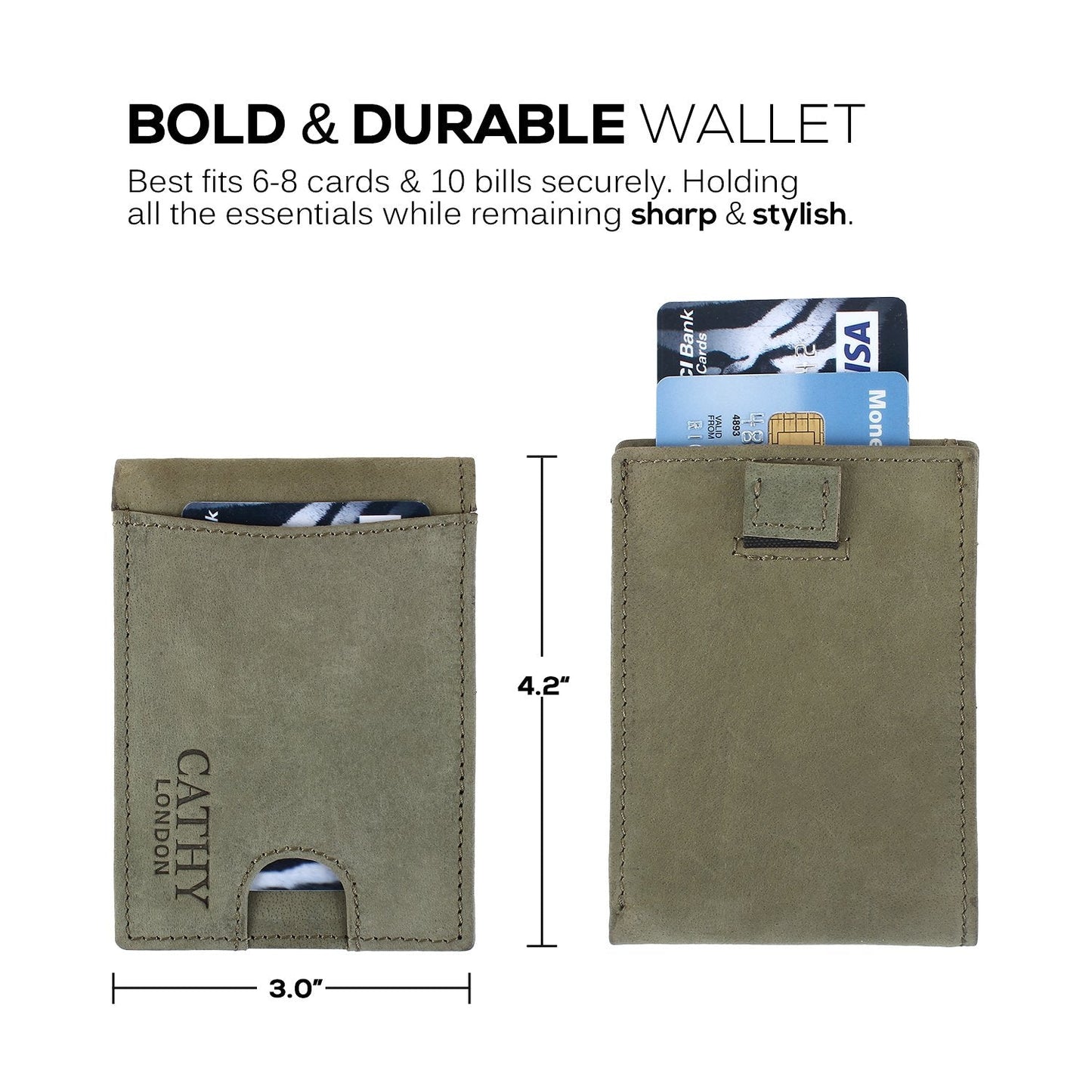 Olive Colour Bi-Fold Italian Leather Money Clip Card Holder/Slim Wallet (6 Cards + 1 ID Slot + Cash Compartment )