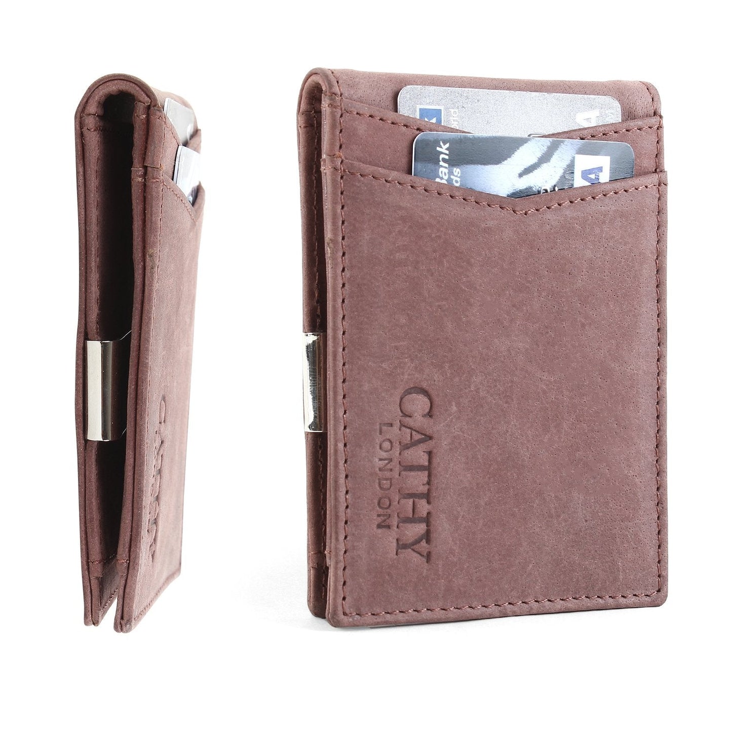 Olive Colour Bi-Fold Italian Leather Money Clip Card Holder/Slim Wallet (9 Cards + Money Clip )