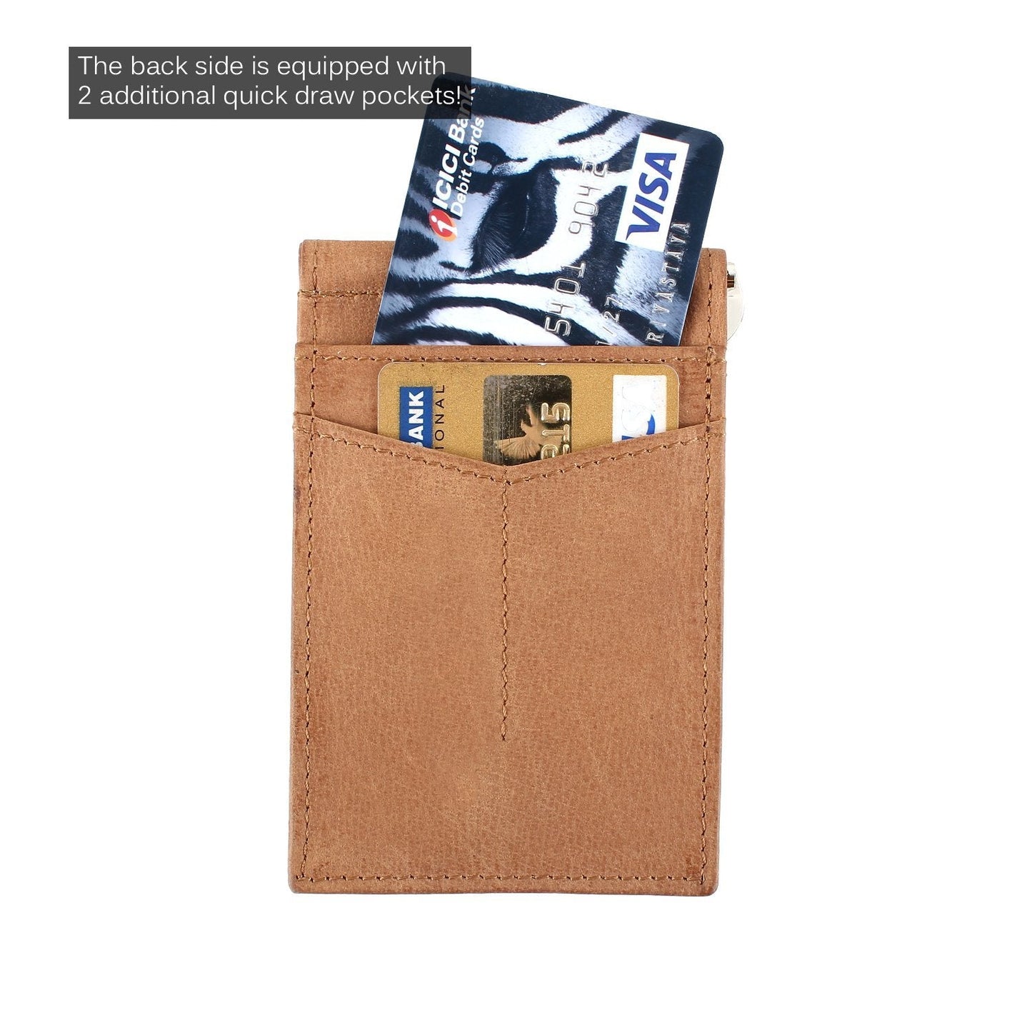 Brown Colour Bi-Fold Italian Leather Money Clip Card Holder/Slim Wallet (4 Cards + 1 ID Slot + Mone Clip )