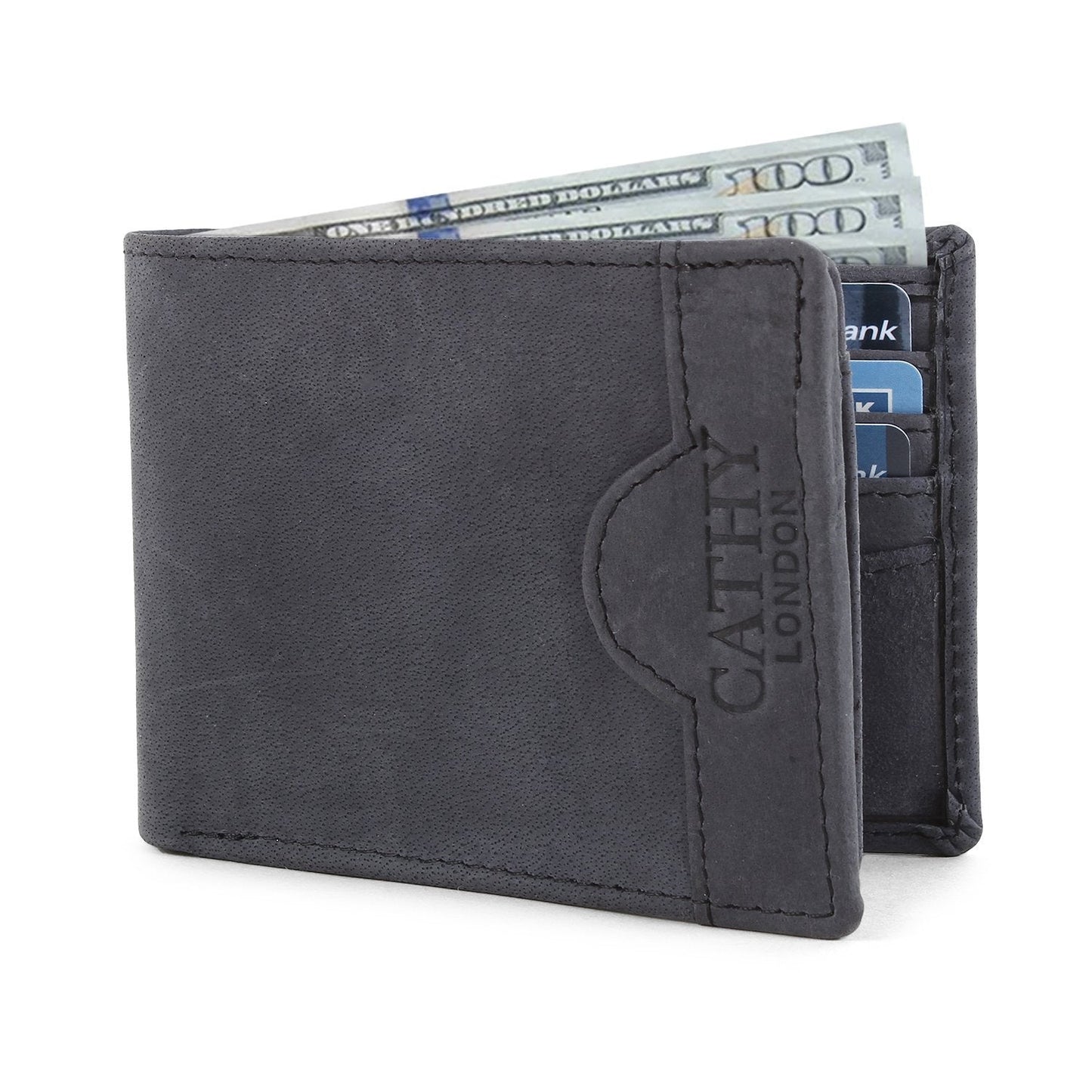 Black Colour Bi-Fold Italian Leather Slim Wallet (8 Card Slot + 2 Hidden Compartment + 2 ID Slot + Cash Compartment )