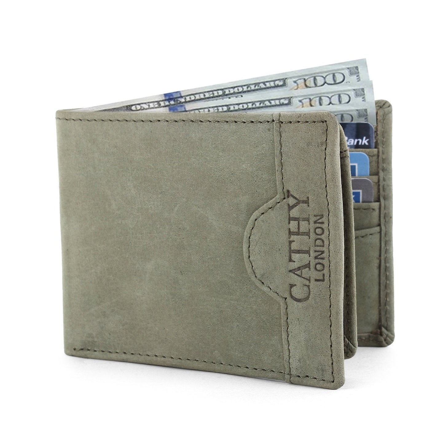 Olive Colour Bi-Fold Italian Leather Slim Wallet (8 Card Slot + 2 Hidden Compartment + 2 ID Slot + Cash Compartment )