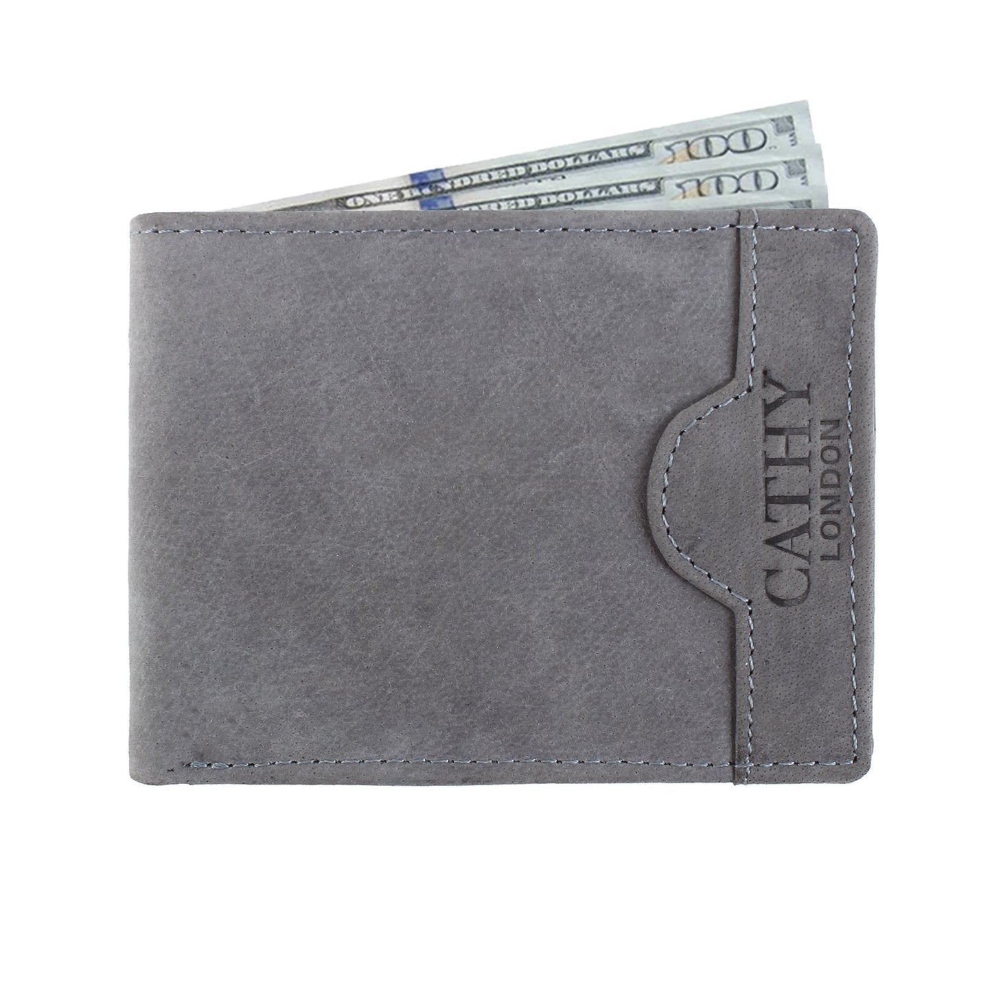 Grey Colour Bi-Fold Italian Leather Slim Wallet (8 Card Slot + 2 Hidden Compartment + 2 ID Slot + Cash Compartment )