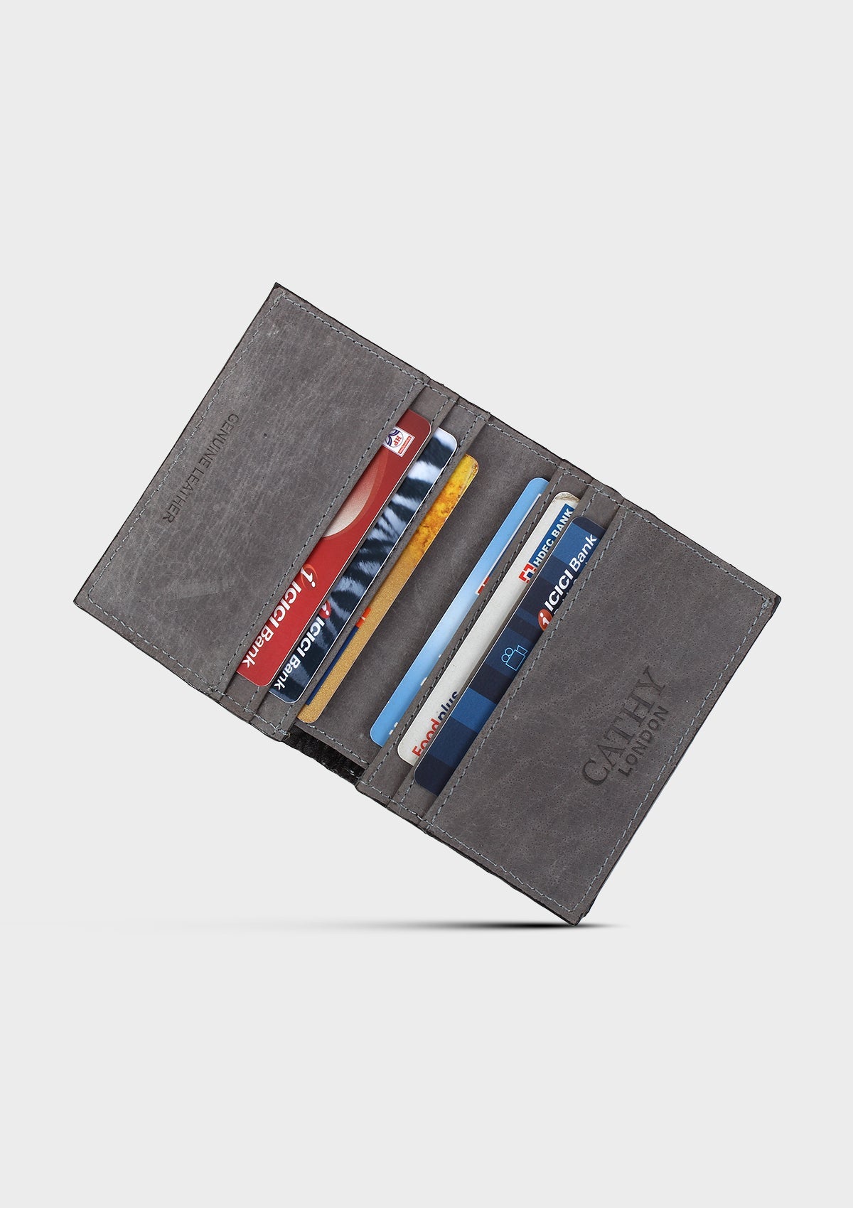 Grey Colour Bi-Fold Italian Leather Card Holder/Slim Wallet (6 Card Slot + 2 ID Slot + Cash Compartment)