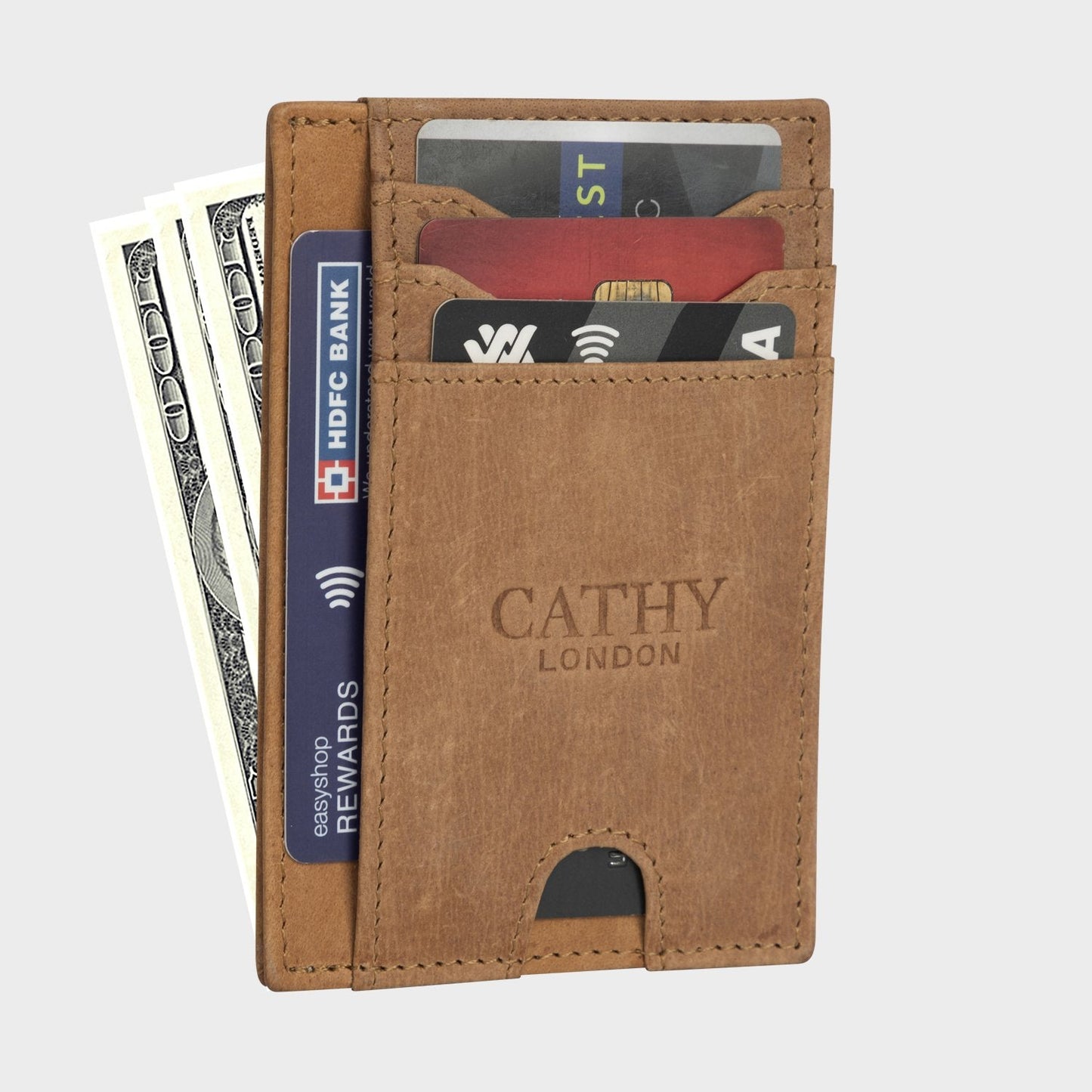 Tan Colour Italian Leather Card Holder/Slim Wallet ( 5 Card Slot + 1 ID Slot + Cash Compartmenr )