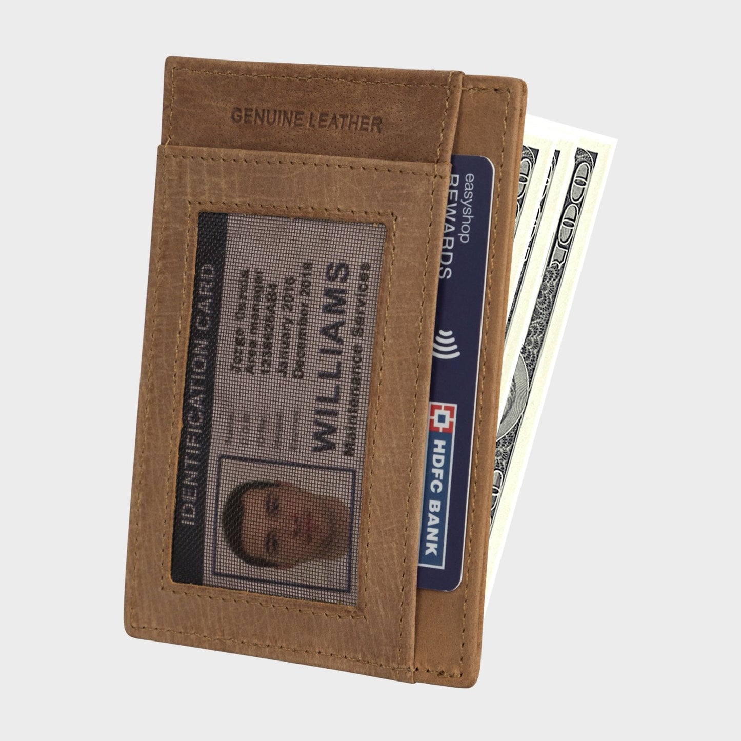 Tan Colour Italian Leather Card Holder/Slim Wallet ( 5 Card Slot + 1 ID Slot + Cash Compartmenr )