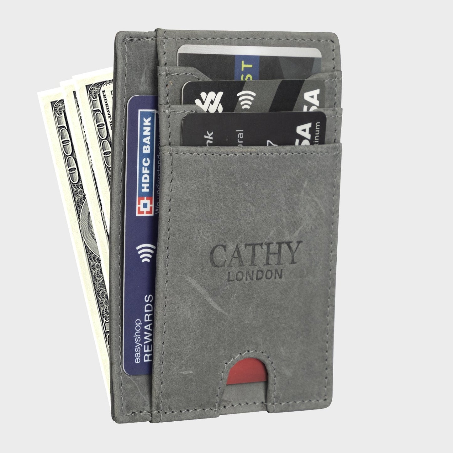 Grey Colour Italian Leather Slim Wallet/Card Holder (5 Card Slot + 1 ID Slot + Cash Compartment)