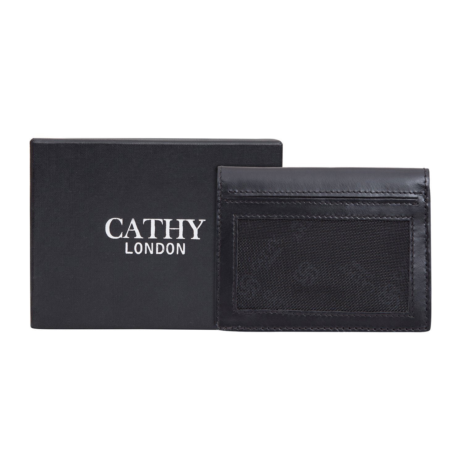 Black Colour Bi-Fold Italian Leather Card Holder/Slim Wallet (6 Card Slot + 2 ID Slot + Cash Compartment) Cathy London 