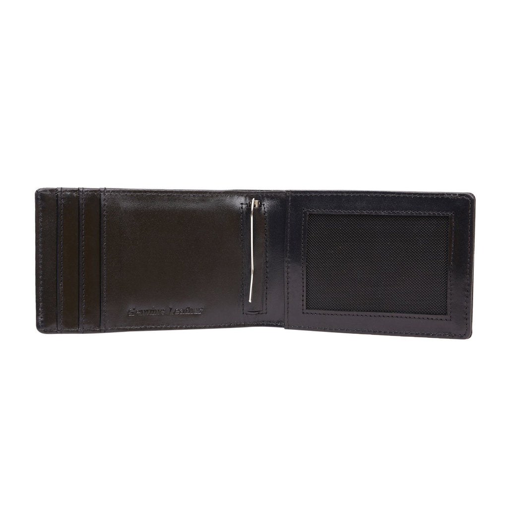 Black Colour Bi-Fold Italian Leather Money Clip Card Holder/Slim Wallet (8 Card Slot +ID Slot +Money Clip) Cathy London 