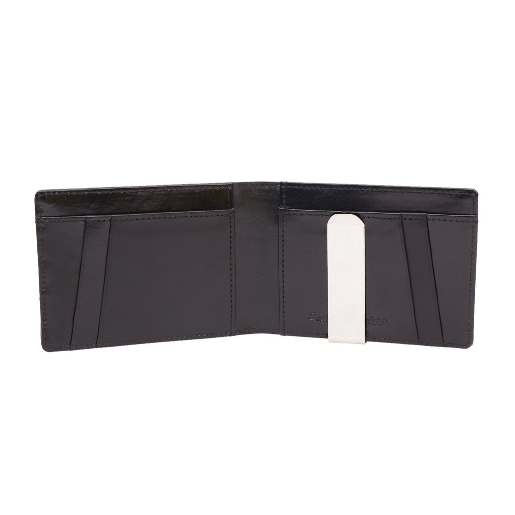 Black Colour Bi-Fold Italian Leather Money Clip Card Holder/Slim Wallet (9 Card Slot + Money Clip + Coin Pocket) Cathy London 