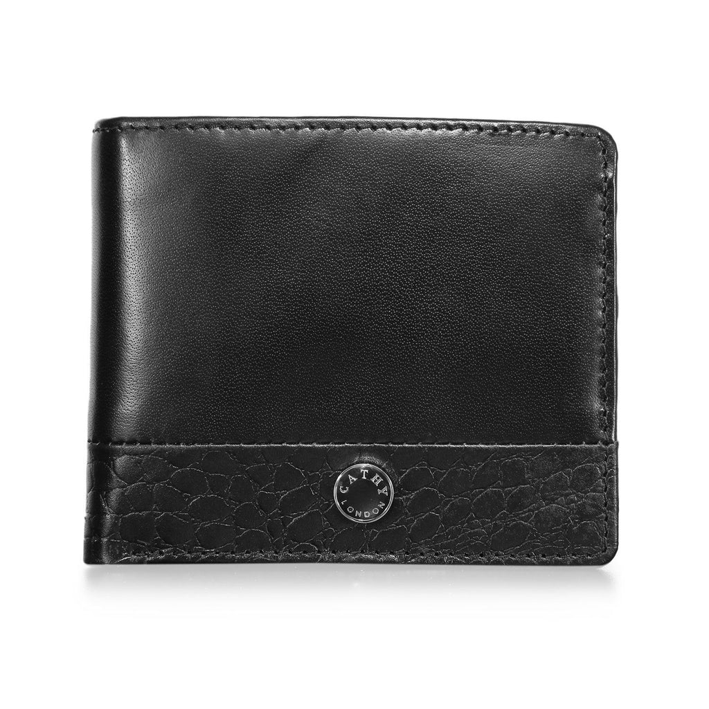 Black Colour Bi-Fold Italian Leather Slim Wallet (3 Card Slot + Coin Pocket + Cash Compartment) Cathy London 