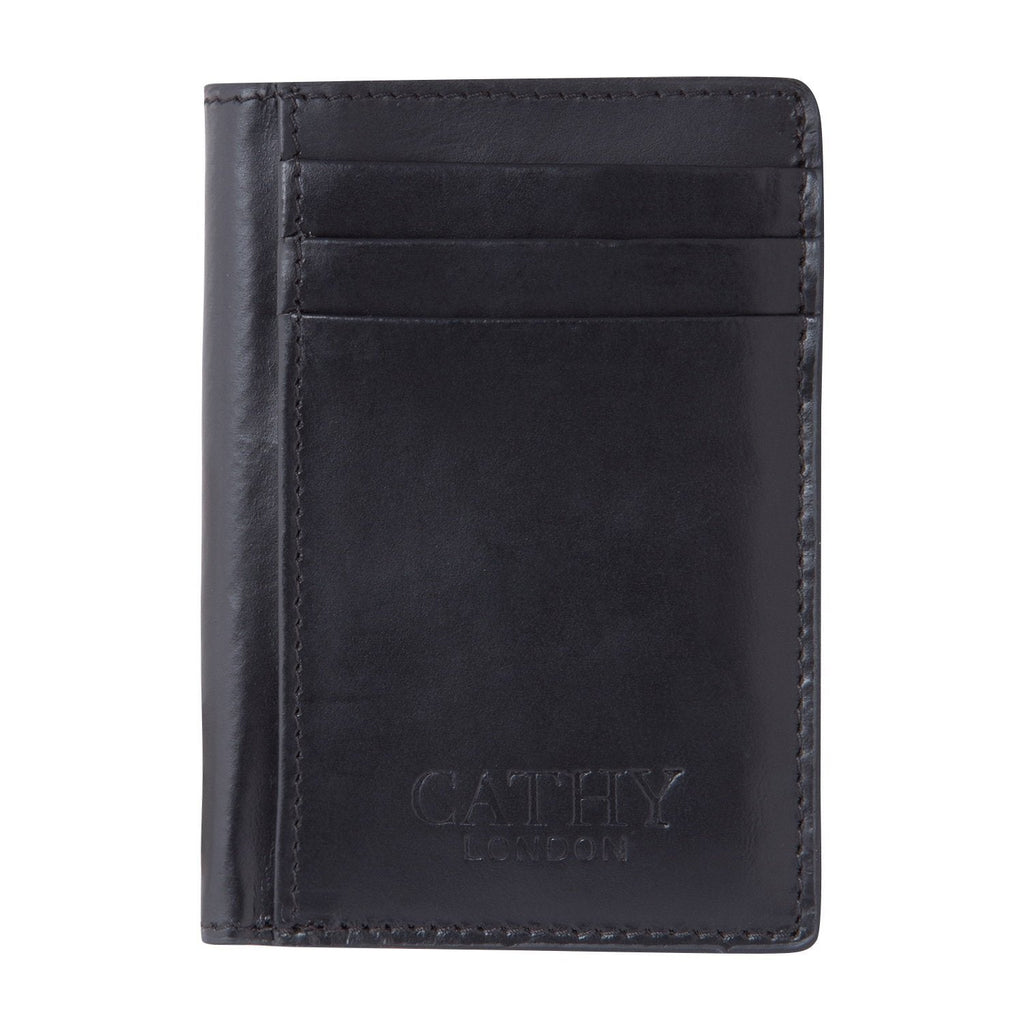 Black Colour Bi-Fold Italian Leather Slim Wallet/Card Holder (9 Card Slot + 3 Hidden Compartment + 1 ID Slot + Cash Compartment) Cathy London 