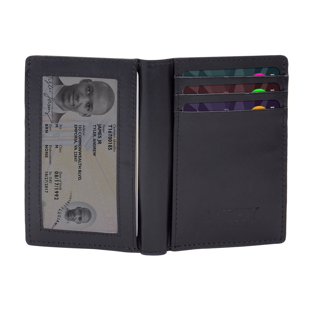 Black Colour Bi-Fold Italian Leather Slim Wallet/Card Holder (9 Card Slot + 3 Hidden Compartment + 1 ID Slot + Cash Compartment) Cathy London 