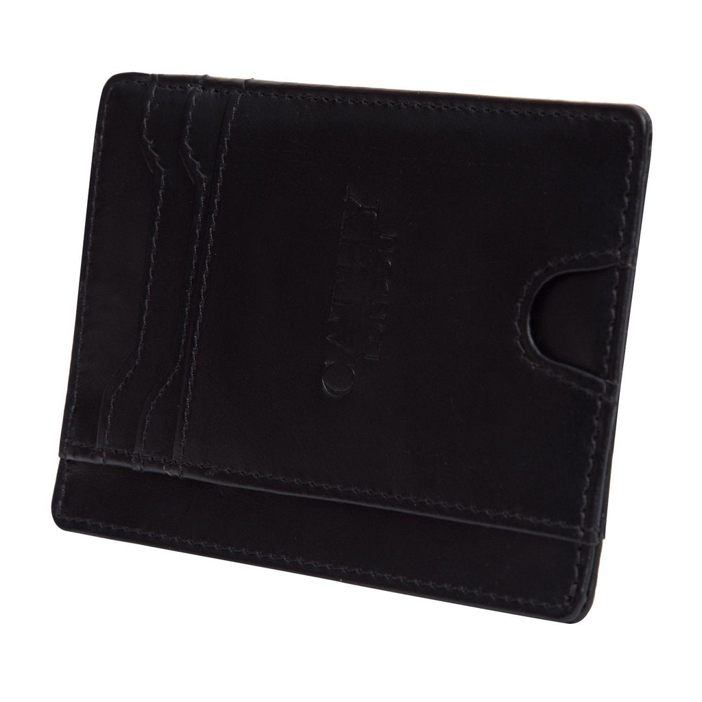 Black Colour Italian Leather Card Holder/Slim Wallet (5 Card Slot + 1 ID Slot + Cash Compartment) Cathy London 