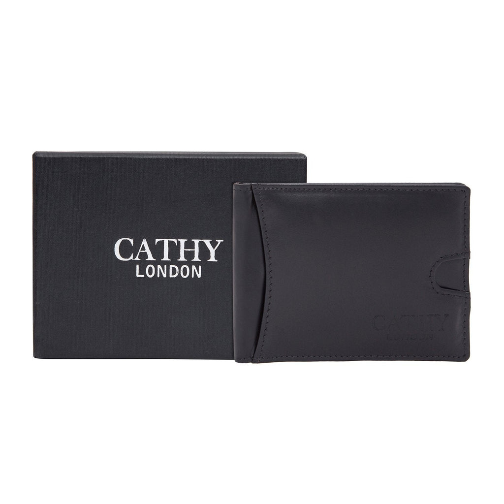Black Colour Italian Leather Money Clip/Slim Wallet (7 Card Slot + Money Clip) Cathy London 