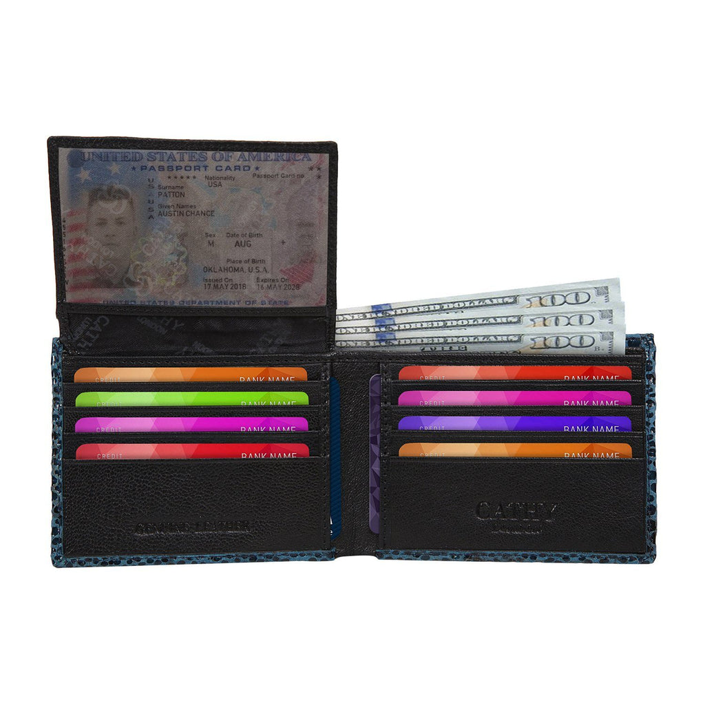 Blue Colour Bi-Fold Italian Leather Slim Wallet ( 8 Card Slot + 2 ID Slot + 2 Hidden Compartment + Cash Compartment) Cathy London 