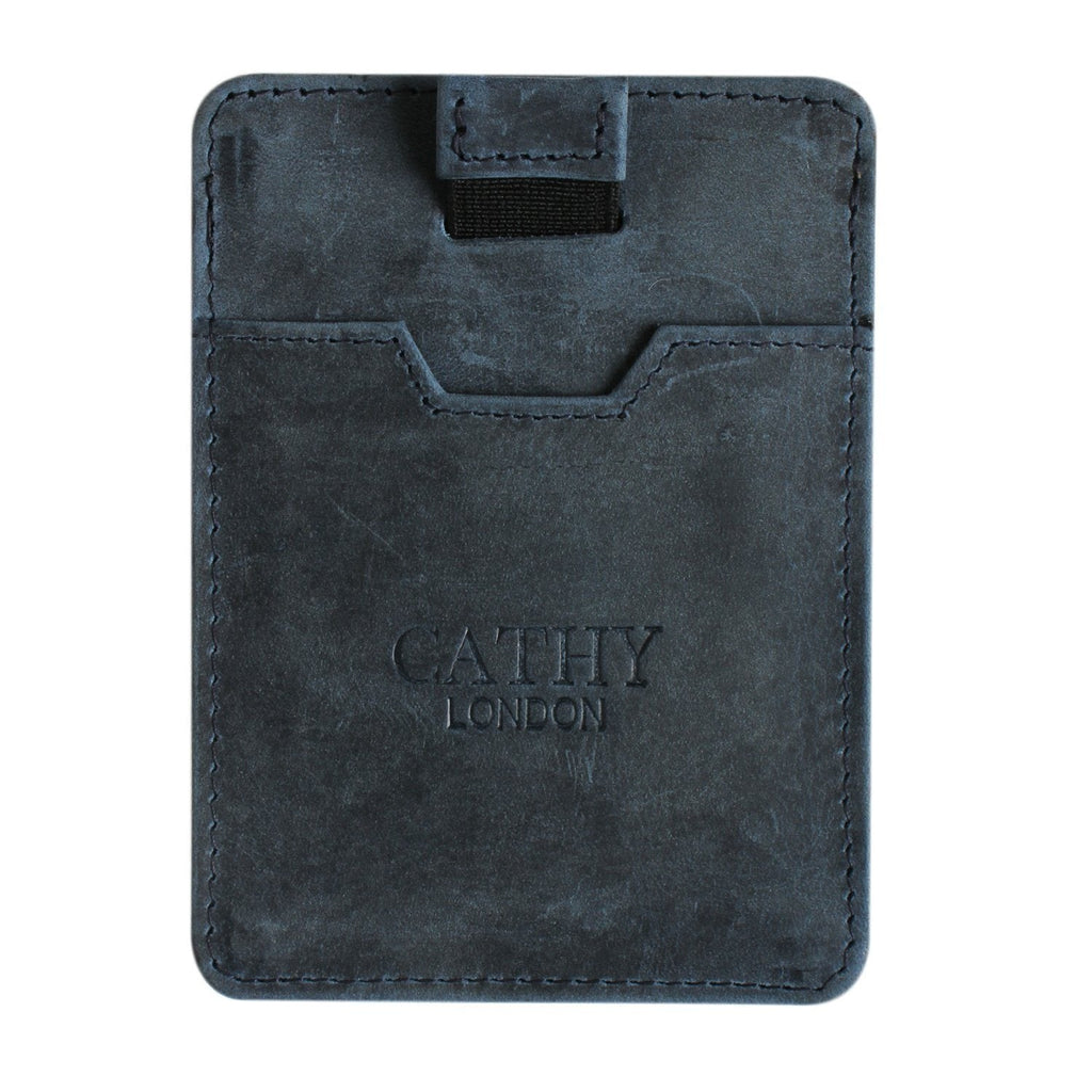 Blue Colour Italian Leather Card Holder/Slim Wallet (5 Card Slot + Cash Compartment) Cathy London 