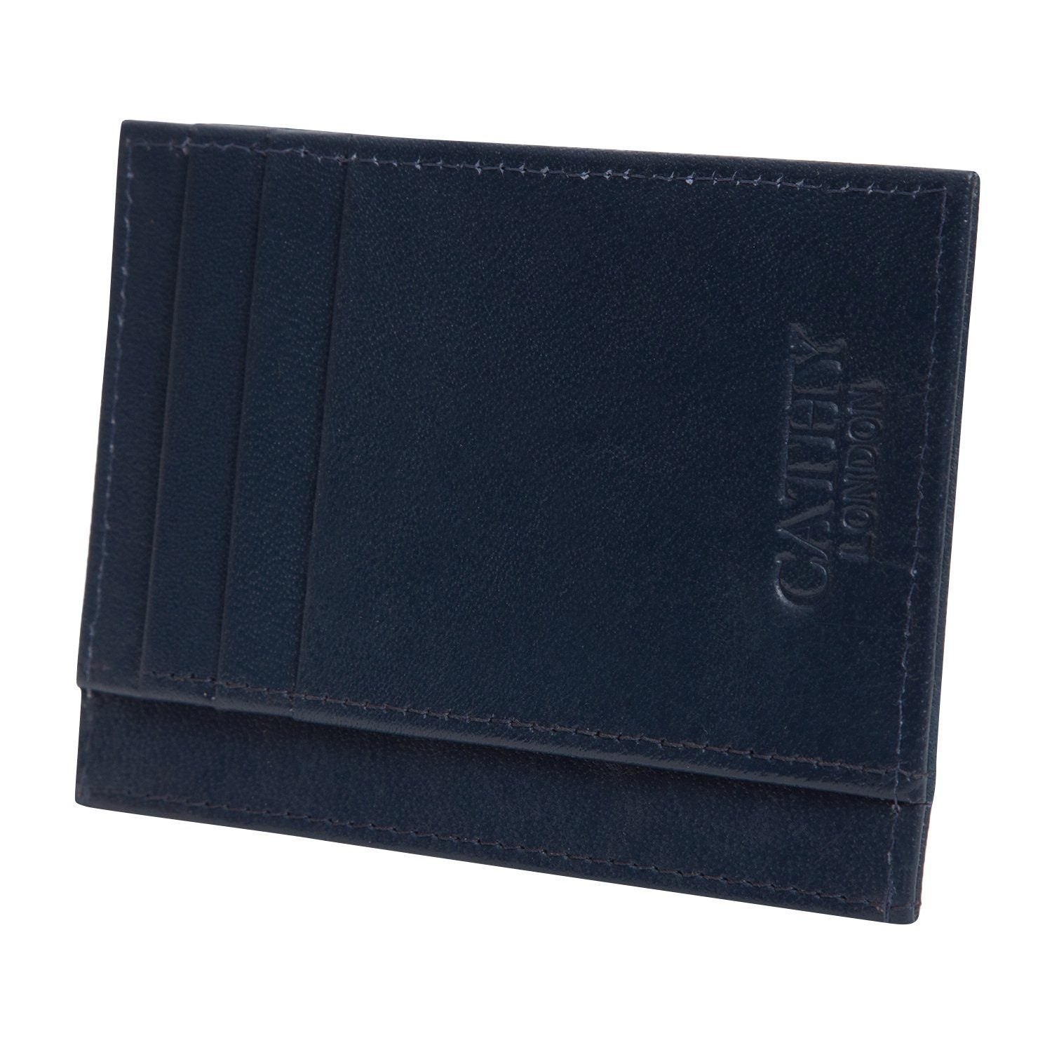 Blue Colour Italian Leather Card Holder/Slim Wallet (6 Card Slots + 1 ID Slot + Cash Compartment) Cathy London 