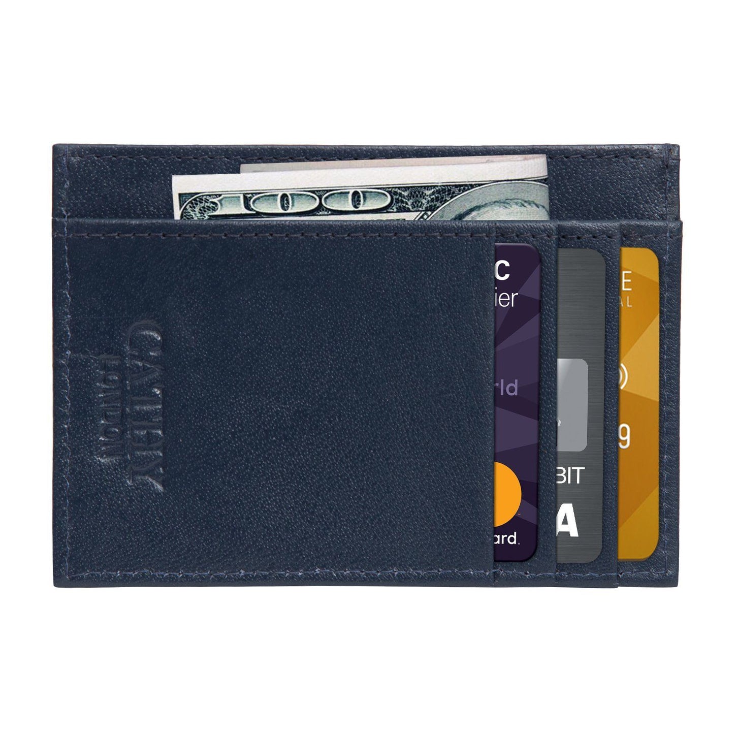 Blue Colour Italian Leather Card Holder/Slim Wallet (6 Card Slots + 1 ID Slot + Cash Compartment) Cathy London 