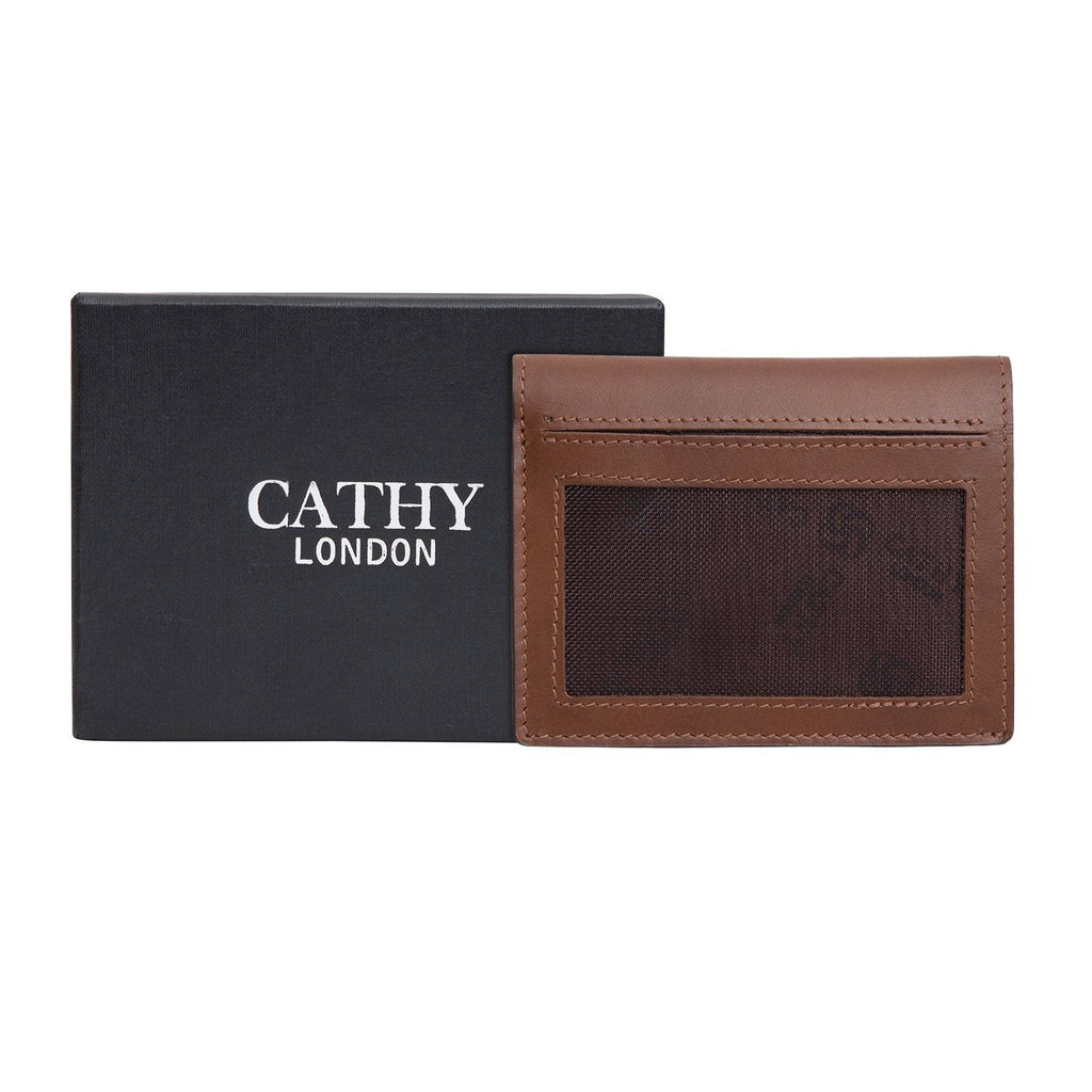 Brown Colour Bi-Fold Italian Leather Card Holder/Slim Wallet (6 Card Slot + 2 ID Slot + Cash Compartment) Cathy London 