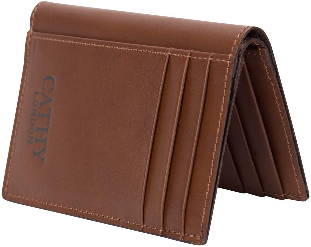 Brown Colour Bi-Fold Italian Leather Card Holder/Slim Wallet (9 Card Slot + 3 Hidden Compartment + 1 ID Slot + Cash Compartment) Cathy London 