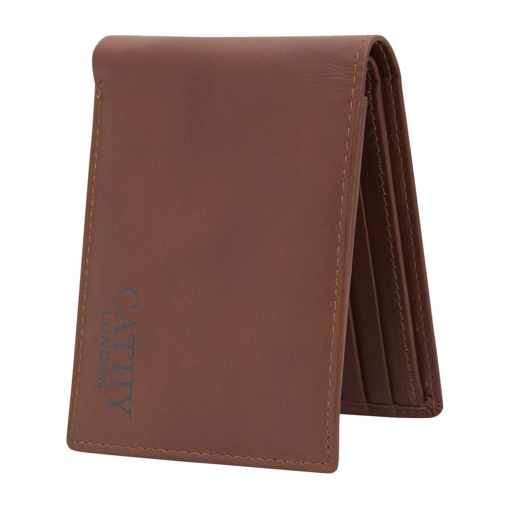 Brown Colour Bi-Fold Italian Leather Slim Wallet (8 Card Slot + 2 ID Slot + 2 Hidden Compartment + Cash Compartment) Cathy London 