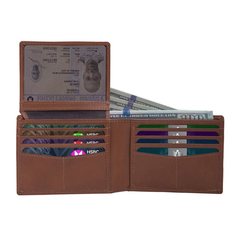 Brown Colour Bi-Fold Italian Leather Slim Wallet (8 Card Slot + 2 ID Slot + 2 Hidden Compartment + Cash Compartment) Cathy London 