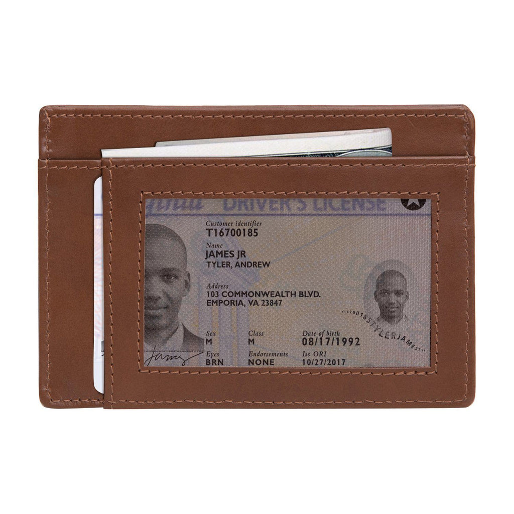 Brown Colour Italian Leather Card Holder/Slim Wallet (5 Card Slot + 1 ID Slot + Cash Compartment) Cathy London 