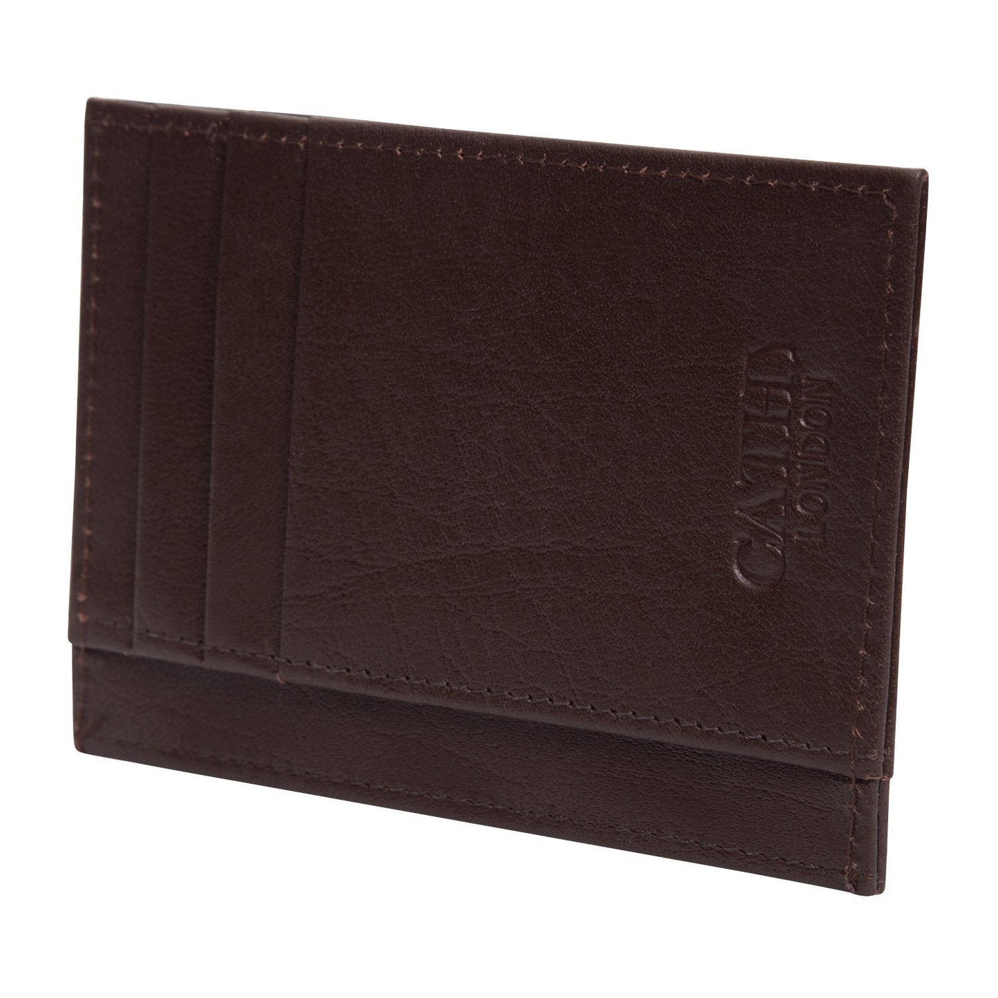 Brown Italian Leather Card Holder/Slim Wallet (6 Card Slots + 1 ID Slot + Cash Compartment) Cathy London 