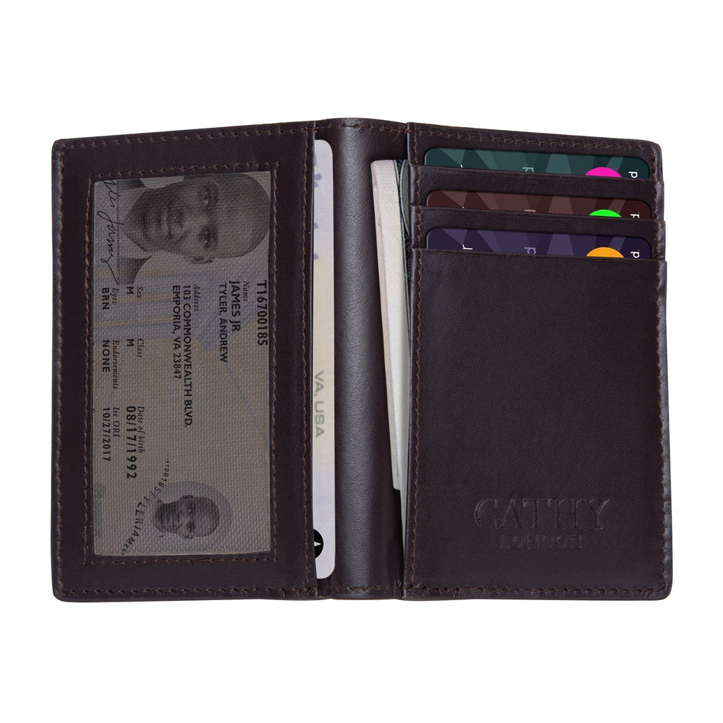 Coffee Colour Bi-Fold Italian Leather Card Holder/Slim Wallet (9 Card Slot + 3 Hidden Compartment + 1 ID Slot + Cash Compartment) Cathy London 