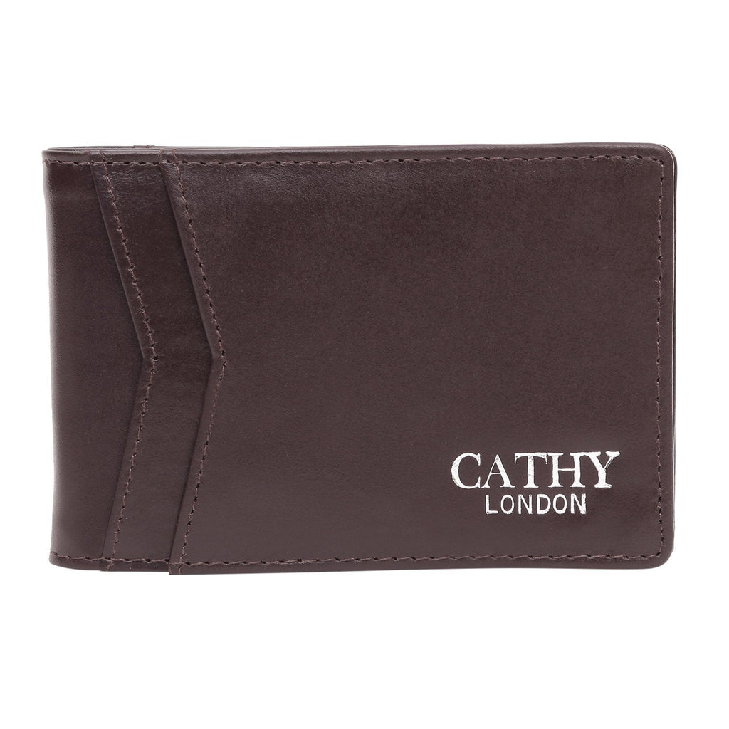 Coffee Colour Bi-Fold Italian Leather Money Clip Card Holder/Slim Wallet (8 Card Slot +ID Slot +Money Clip) Cathy London 
