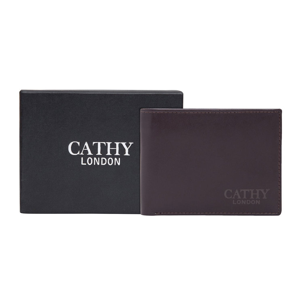 Coffee Colour Bi-Fold Italian Leather Slim Wallet (8 Card Slot + 2 ID Slot + 2 Hidden Compartment + Cash Compartment) Cathy London 