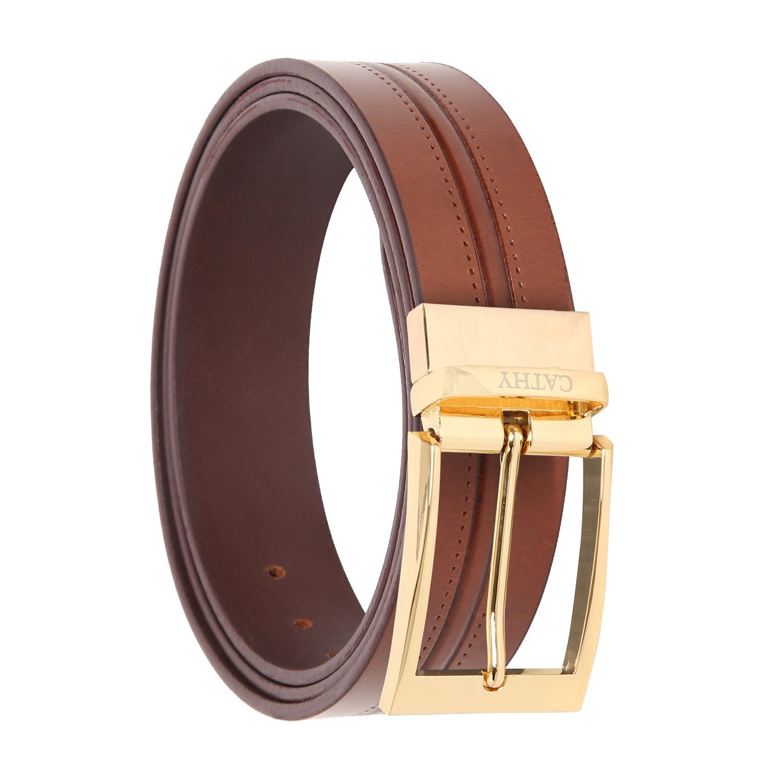 Men's Classic Dress Tan Colour Belt Top Grain Italian Leather with Golden Metal Buckle Cathy-London 