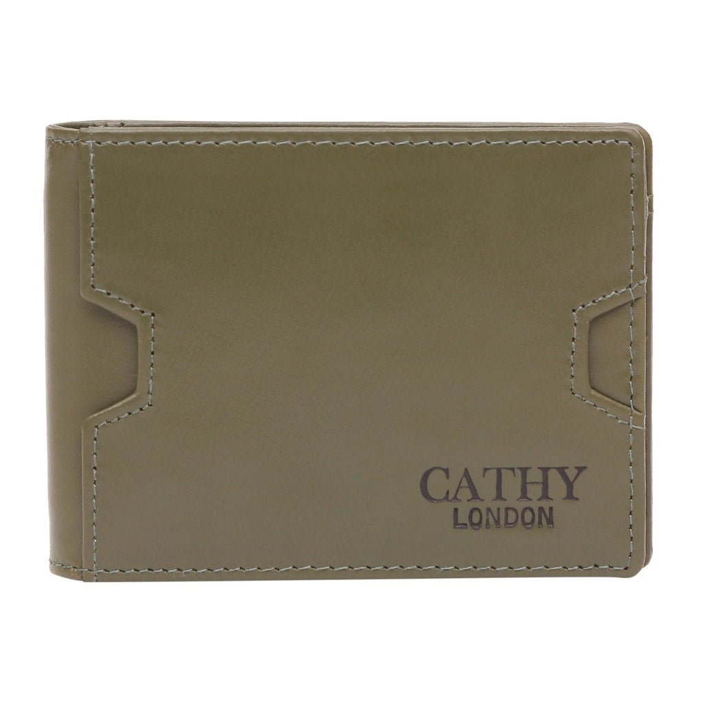Olive Colour Bi-Fold Italian Leather Money Clip Card Holder/Slim Wallet (9 Card Slot + Money Clip + Coin Pocket) Cathy London 