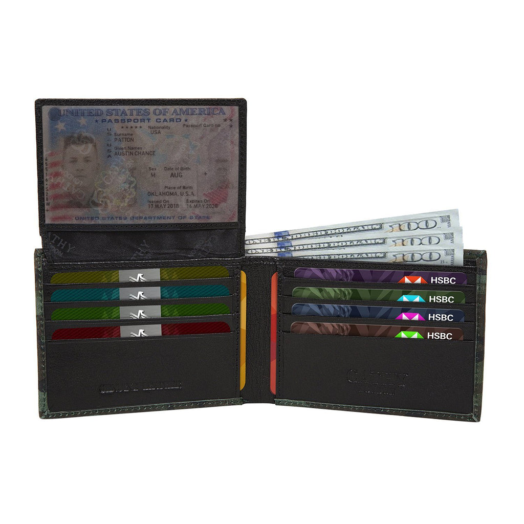 Olive Colour Bi-Fold Italian Leather Slim Wallet ( 8 Card Slot + 2 ID Slot + 2 Hidden Compartment + Cash Compartment) Cathy London 