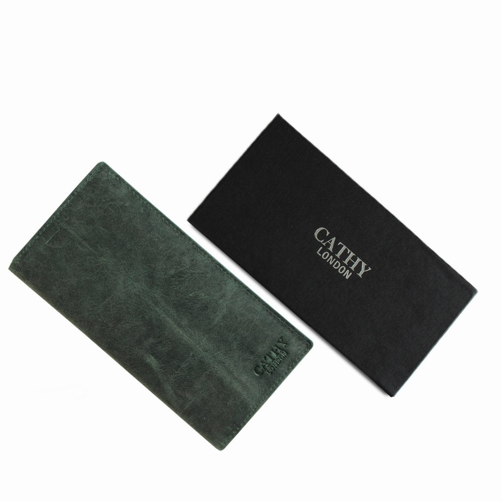 Olive Colour Italian Leather Long Wallet/Card Holder for Men & Woman (12 Card Slot + 1 ID Slot + Cash Compartment) Cathy London 