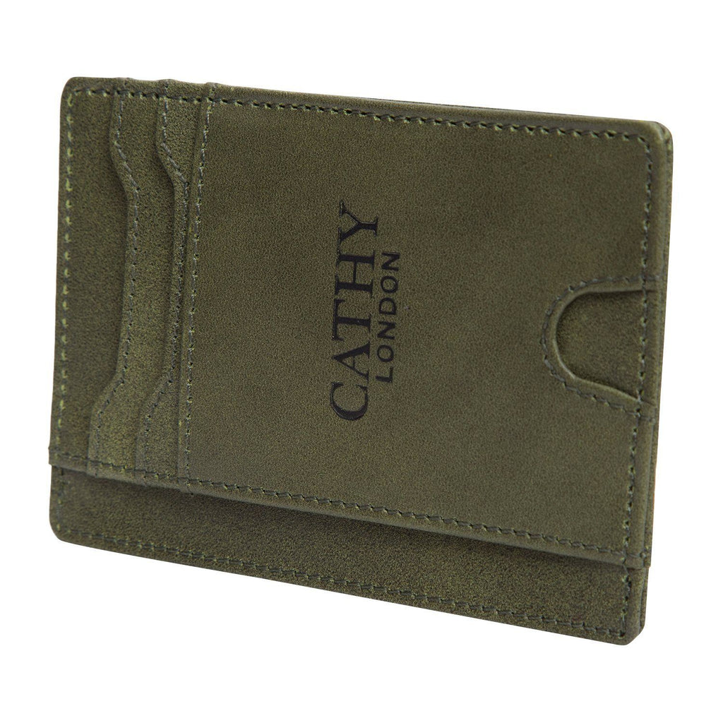 Olive Colour Italian Leather Slim Wallet/Card Holder (5 Card Slot + 1 ID Slot + Cash Compartment) Cathy London 